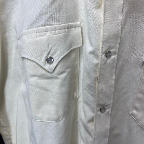 VTG Mens Western Style Pearl Snap Long Sleeve Shirt Size 17 Cream Made in USA - Picture 3 of 13
